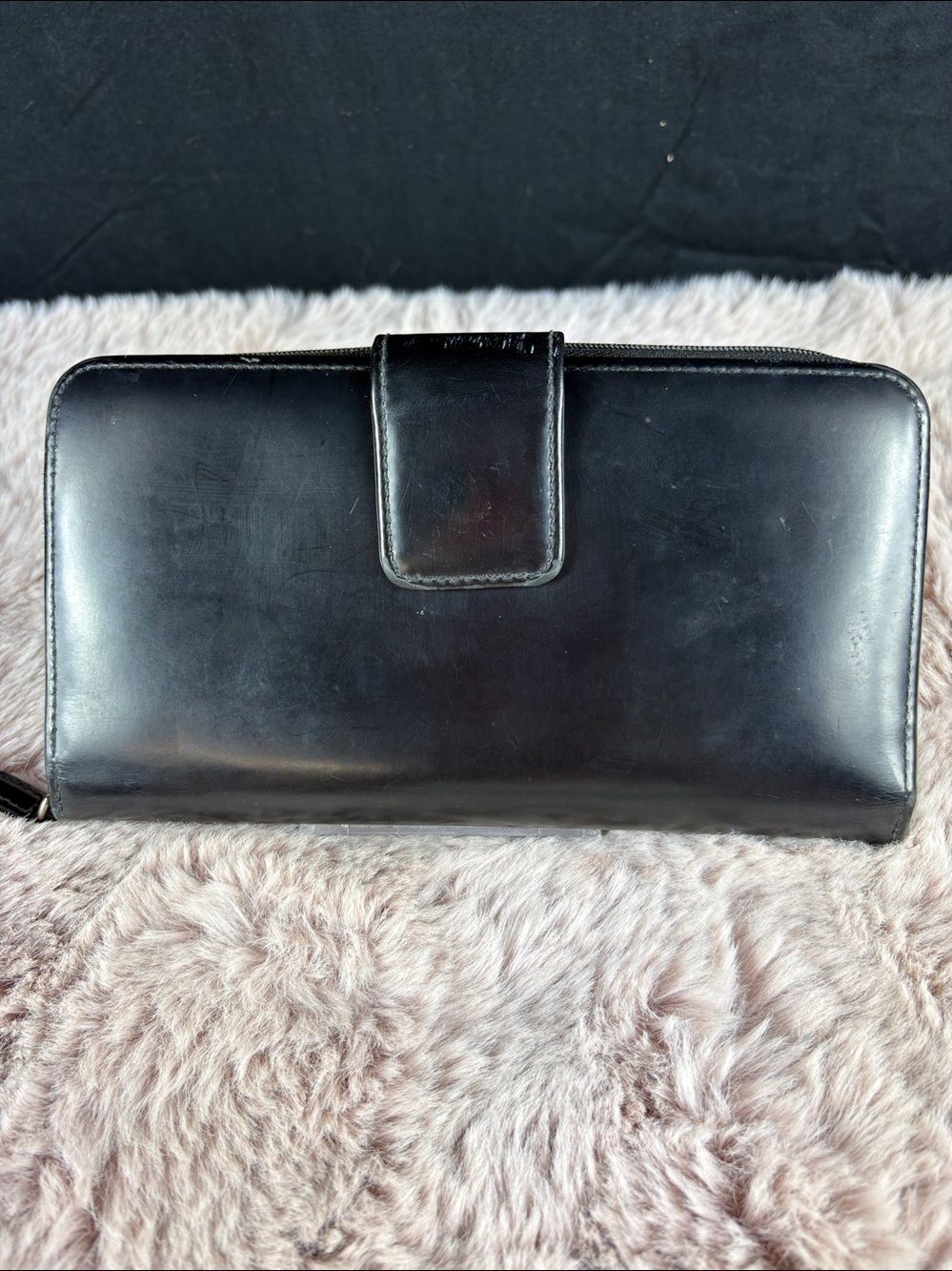 Eddie Bauer Vintage Black Leather Continental Zipper Snap Tab Long Travel Wallet